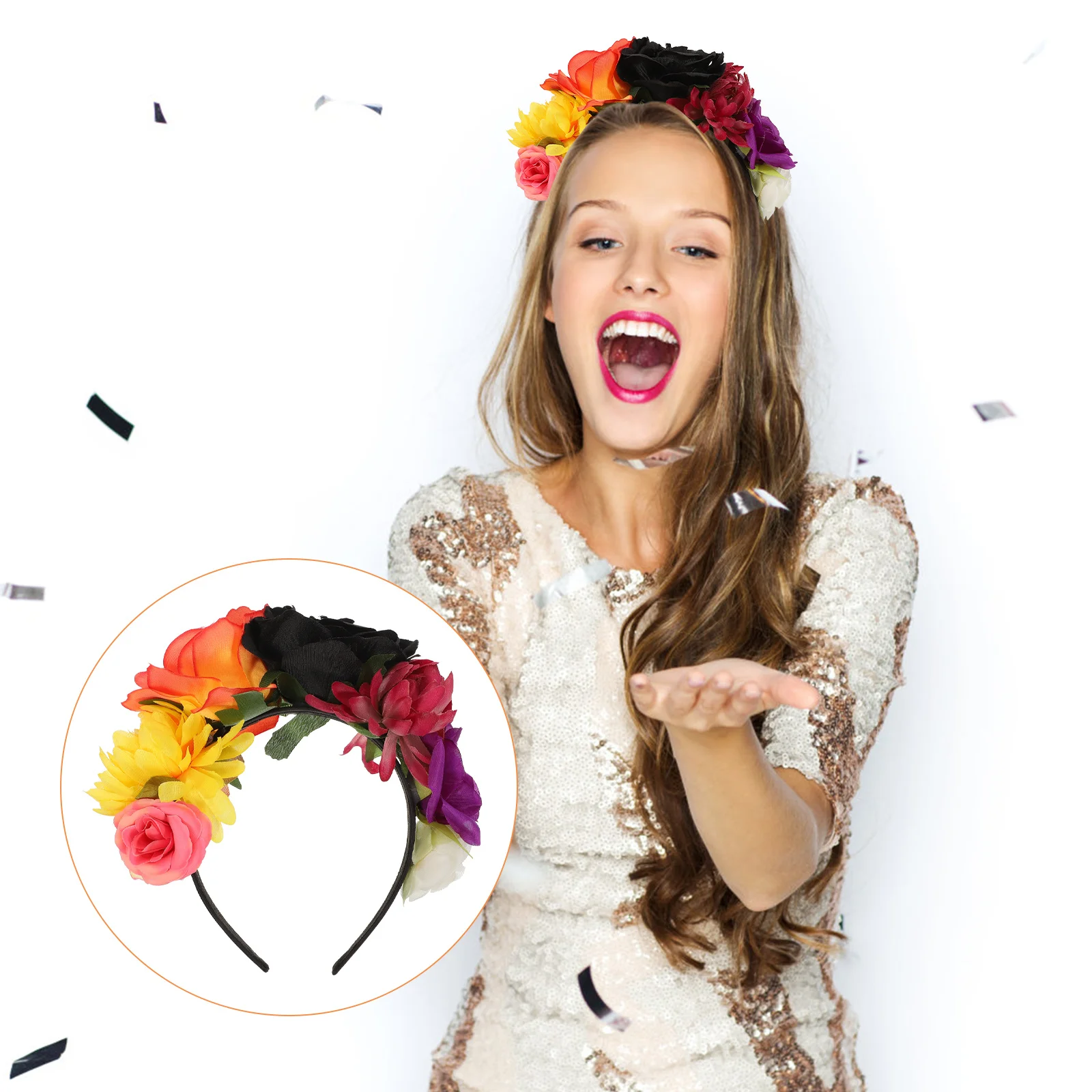 

Halloween Rose Headband Elegant Simulation Flower Hair Clasp Party Hair Accessory for Cosplay Costume Wedding Performance