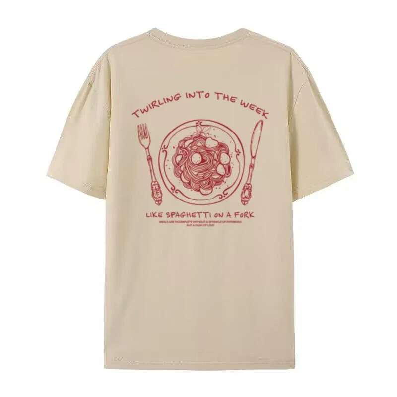 Camiseta con estampado de espalda de espagueti para mujer, camisetas con citas divertidas, camiseta Vintage para amantes de las Pasta, Top de manga corta Unisex de comida italiana bonita