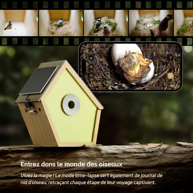 Original Smart Birdhouse with Camera, Solar Powered Cam Bird Nest, Time-lapse Photography, WiFi Outdoor Nesting Box for Birds