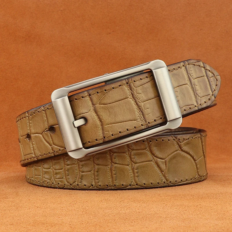

Luxury Belts Men Classic Gray Pin Buckle Genuine Leather Alligator Pattern Fashion Brand Young Formal Jeans Ceinture Homme B897