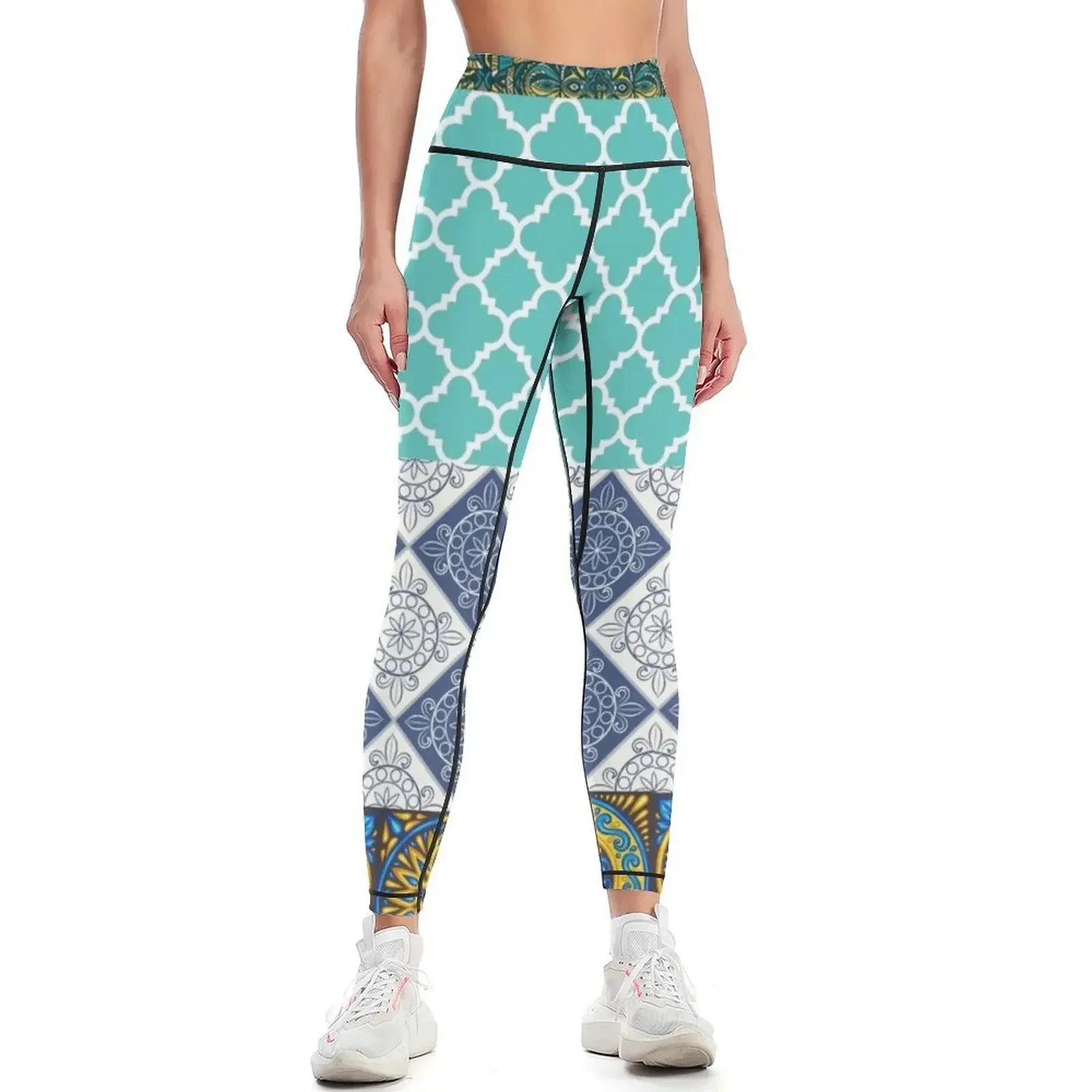 

Blue and Green Moroccan Pattern Leggings Jogger pants harem pants flared Fitness woman Womens Leggings