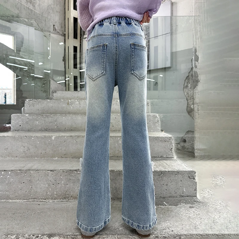 بنطلون جينز بناتي أمريكي عالي الشارع مع فراشة للأطفال للخريف بتصميم عتيق y2k سروال دينم بقصة ضيقة للأطفال #3