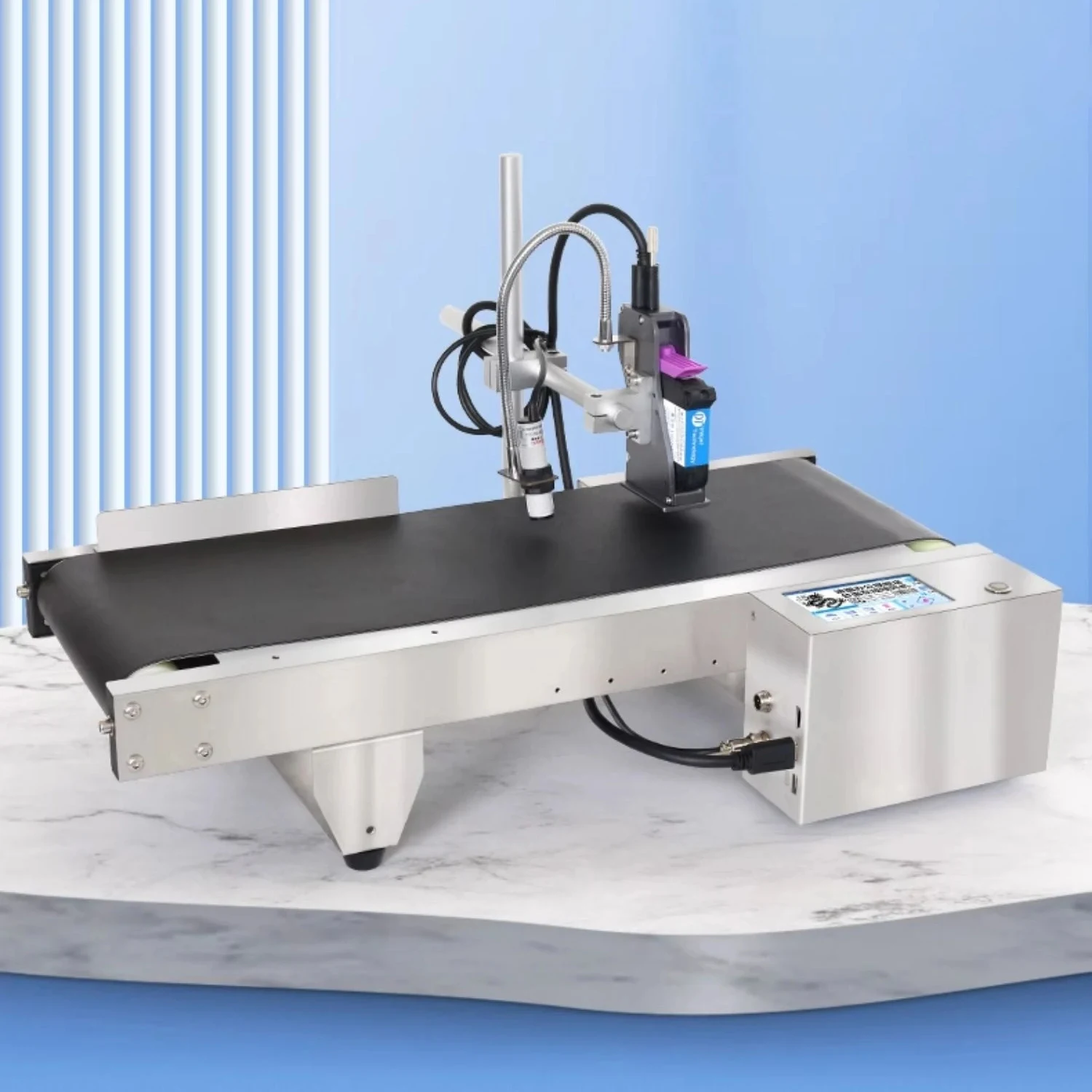 

SP130 12.7mm Desktop Online TIJ Printer with Mini Conveyor Adjustable Speed Date Number Logo Coding and Touch Screen Interface