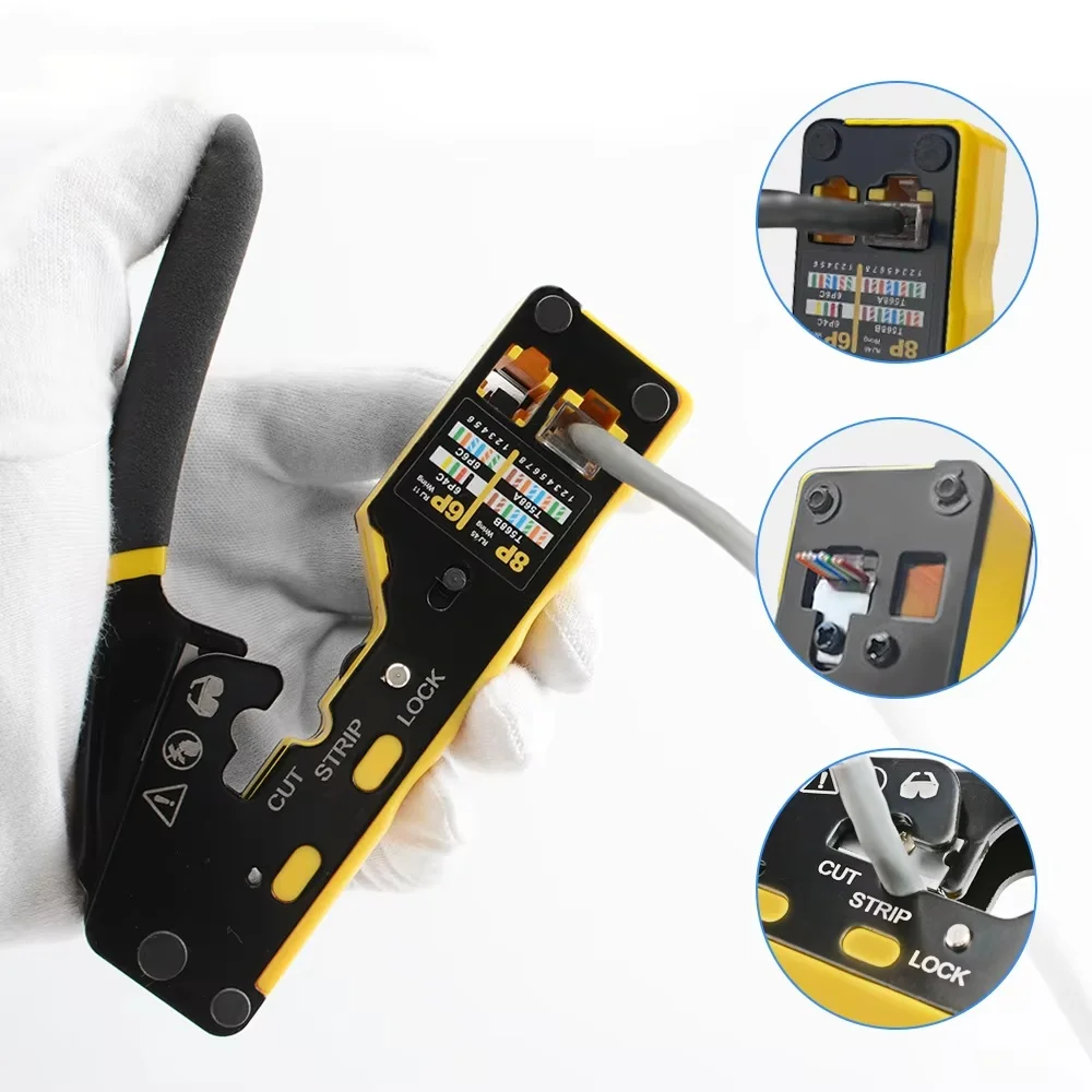 RJ45 Crimp Tool Pass Through Ethernet Crimping Tool for Cat6 Cat5 Cat5e RJ45 Connectors Wire Stripper Cable Crimping Pliers