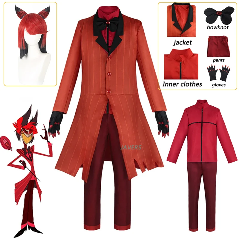 

Hazbin Cosplay Hotel ALASTOR Cosplay Costume Anime Cartoon Wig Red Jacket Uniform Set Halloween Carnival Birthday Party Suit