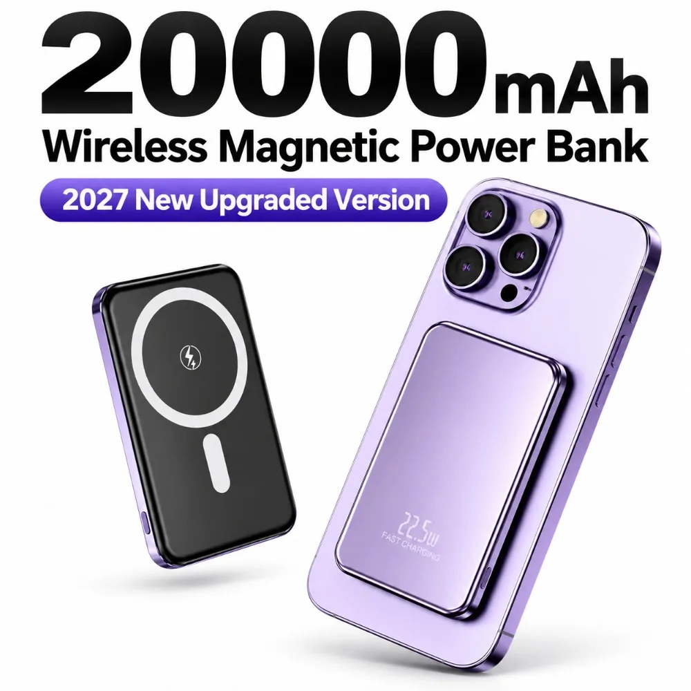 Ultra Thin Slim Design 2027 New 20000mAh Magnetic Power Bank, Fast Charging Portable Battery Charger for MagSafe Smartphones
