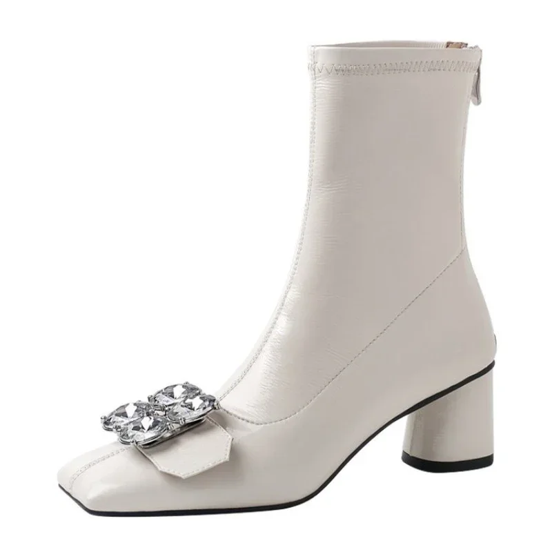 Winter Fashion Crystal Chelsea Boots Women Ankle Boots Ladies High Heels Casual Shoes Sexy Pumps Goth Booties Designer Shoes
