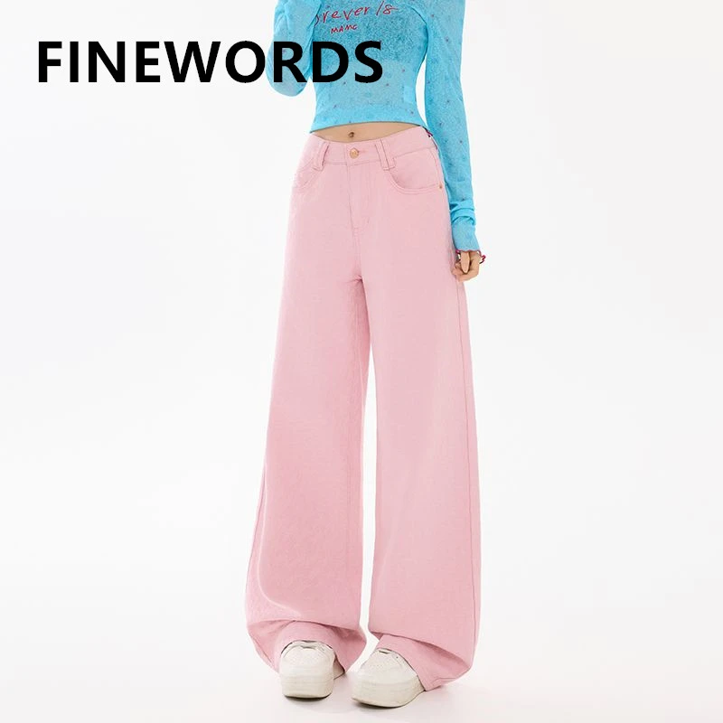 

FINEWORDS винтажные корейские мешковатые джинсы Easymatch, свободные широкие повседневные джинсы, длинная длина, уличная одежда в стиле панк, свободные джинсы с высокой талией