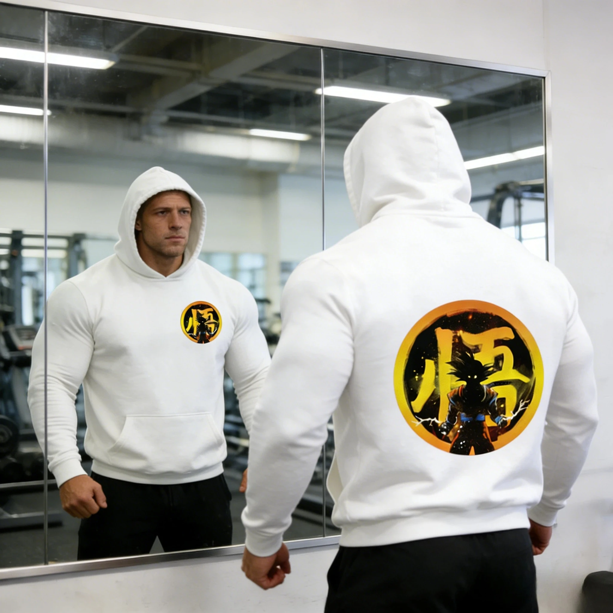 

2026 Autumn/winter Dragon Ball 100% Cotton hoodie Oversized Goku Kanji Flame Print Gym Big Guy Retro Streetwear for Men Women