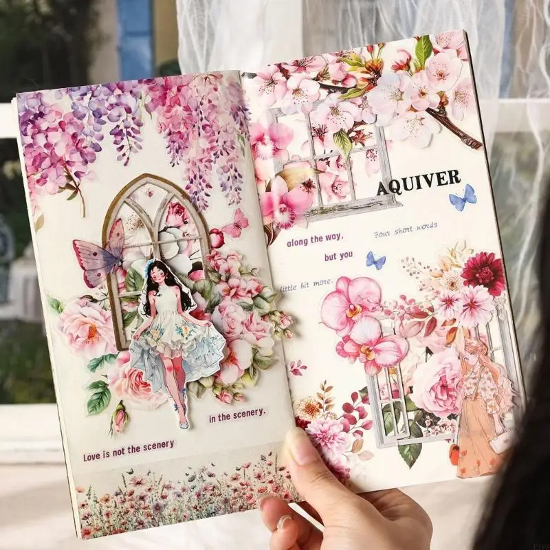 E1PF 20Counts Flower Decorative Sticker Water Resistant PET Sticker for Scrapbooking Water Bottle Phone Case Guitar