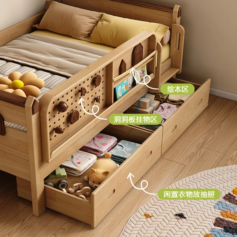 Full solid wood children's bed guardrail half-height bed boys solid wood tree house storage bed girls cartoon with swing