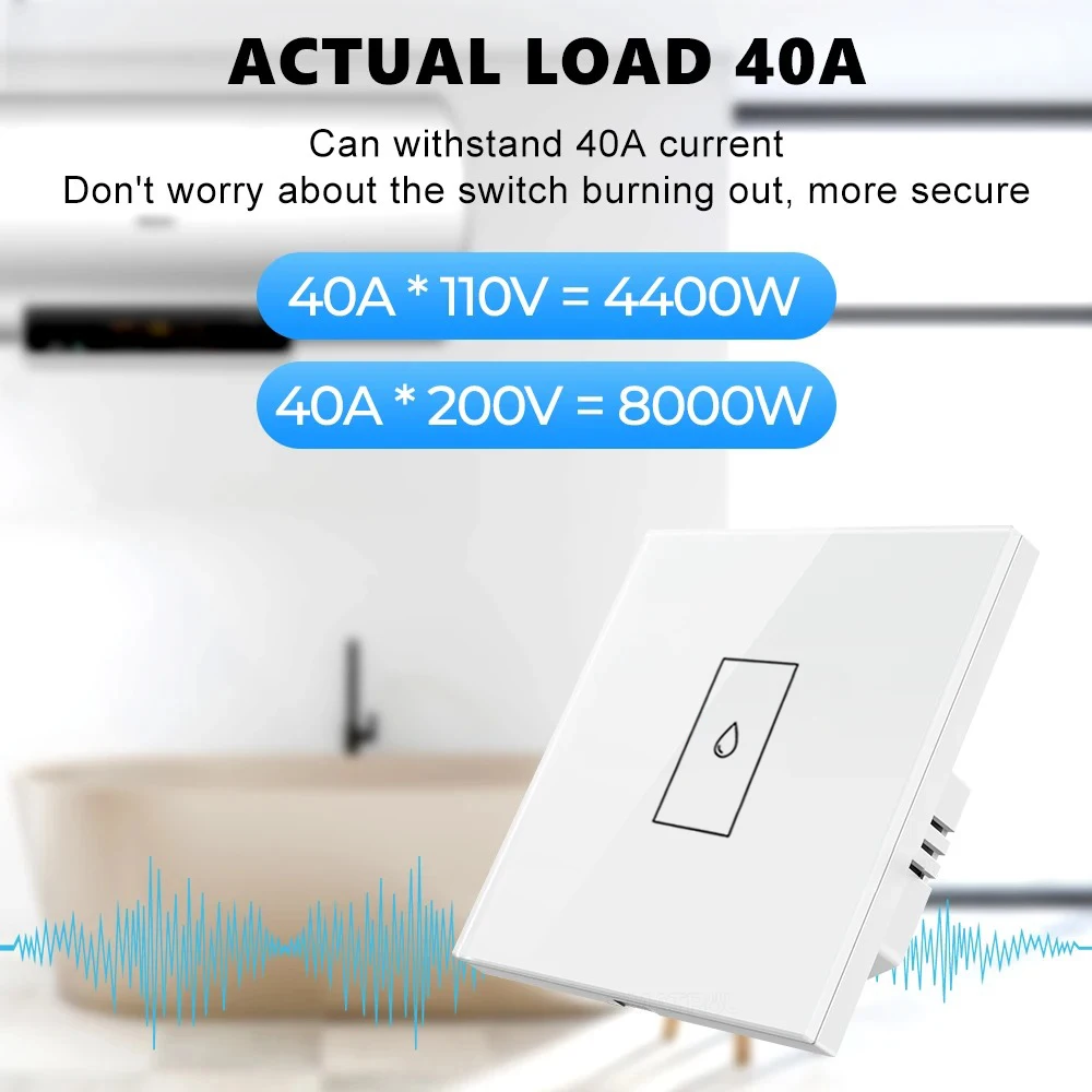 Tuya Smart WiFi 40A High Power Switch for Water Heater Boiler Air Conditioner App Control Timer Works with Alexa Google Home