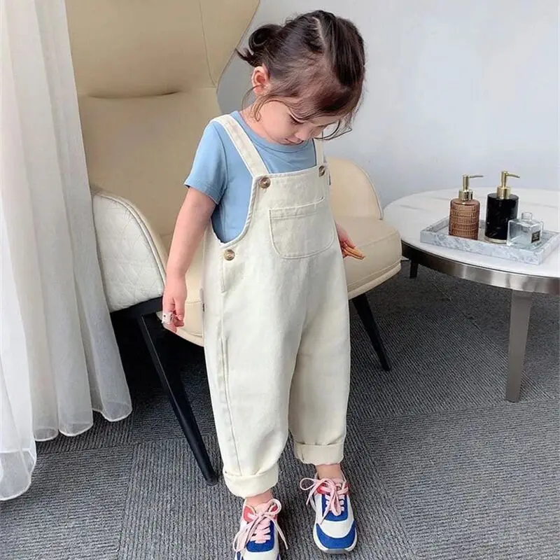 Spring and Autumn Girls' Baby Denim Straps Pants Summer Children's Trousers