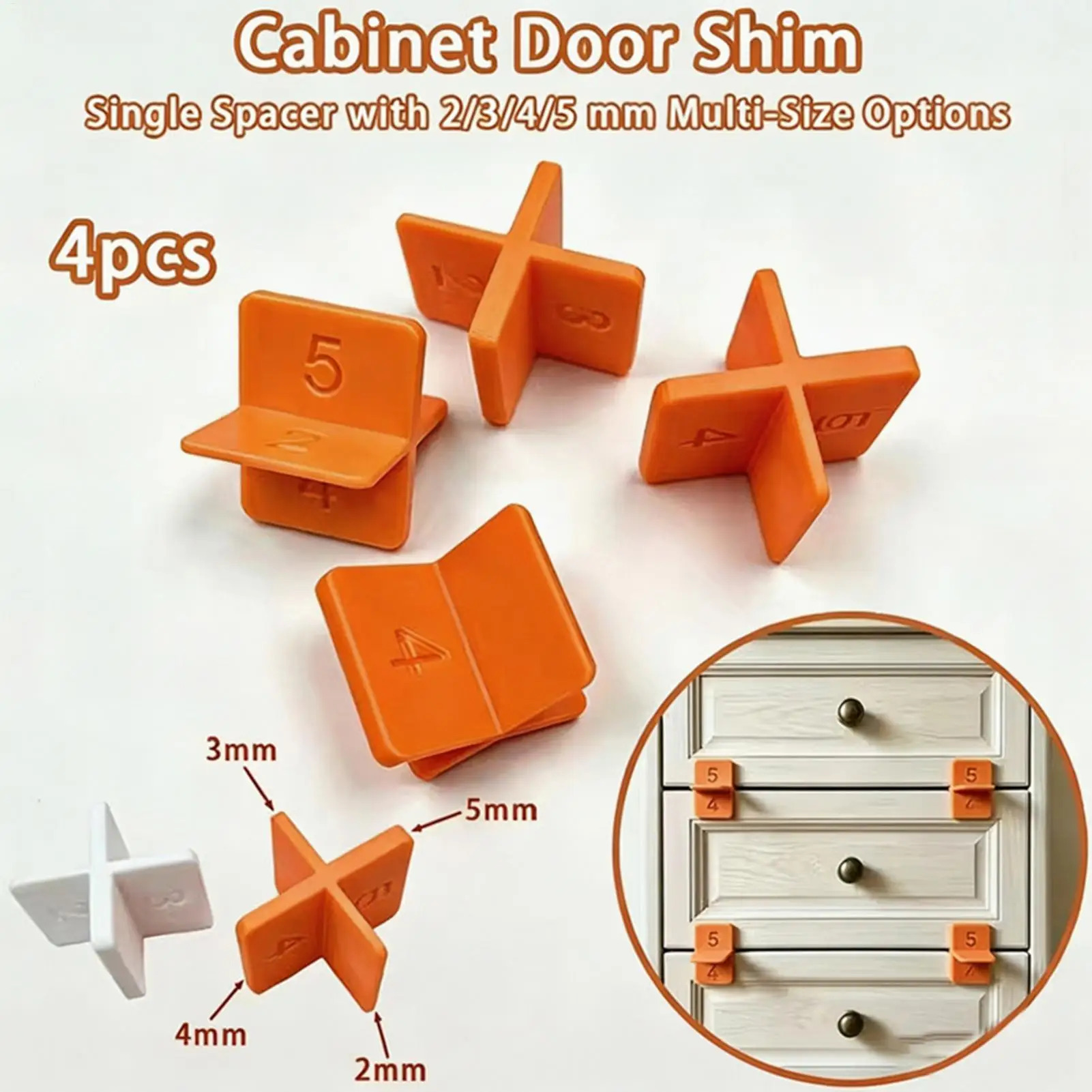 Cabinet Drawers Setup Shims 4 Pieces 3D Printing No Shifting Spacers 2-5mm Leveling Uneven Drawers Doors Shims for Professionals