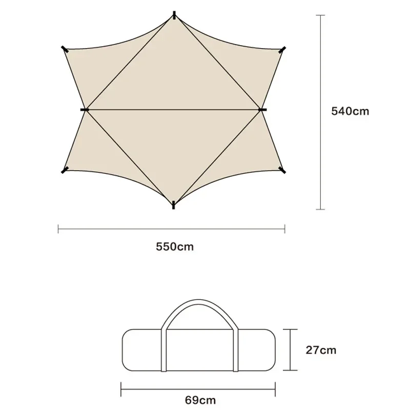 Without Poles!Vidalido TC Cotton Rain-proof Sunshade Canopy Exquisite Camping Outdoor Oversized Two-winged Monster Awning Fabric