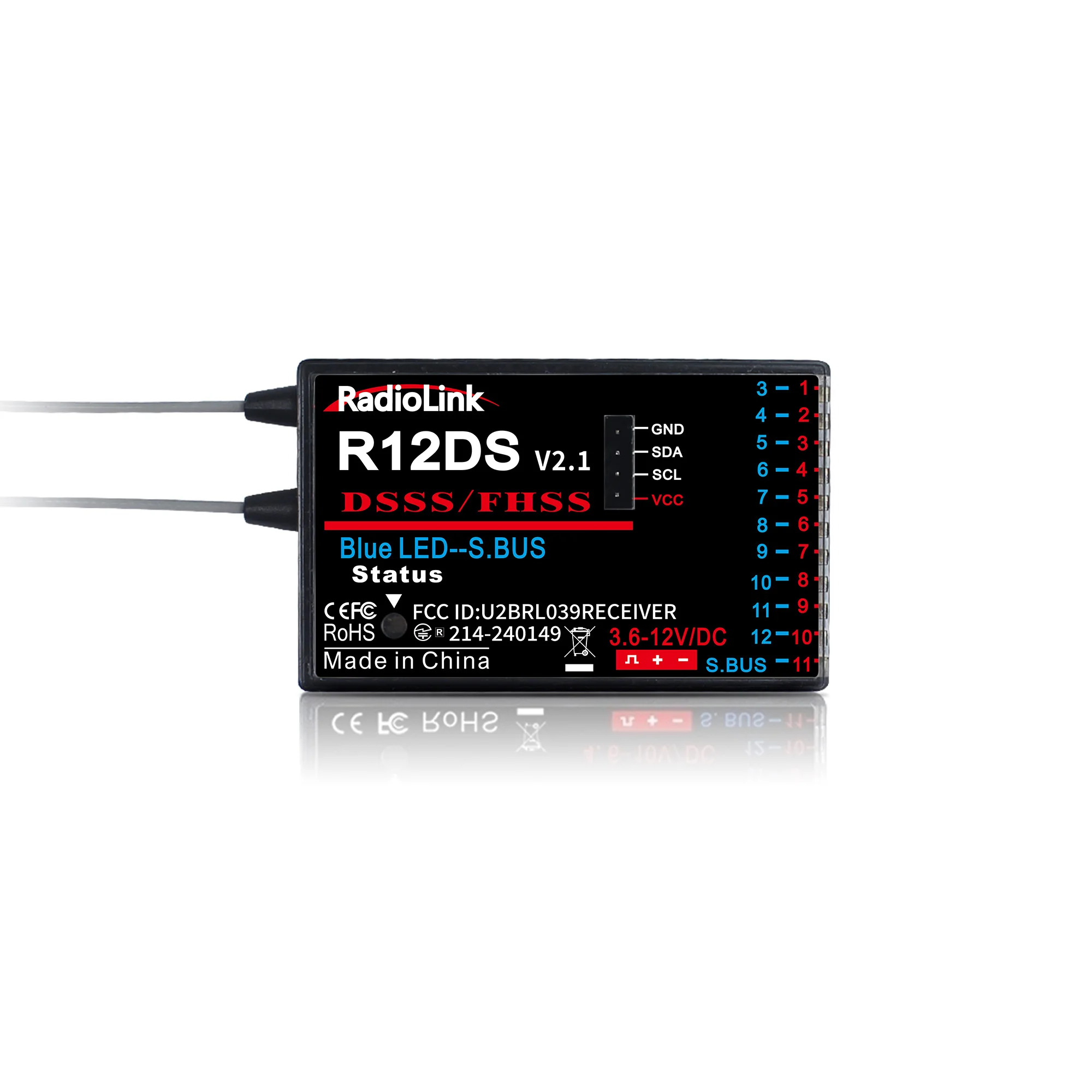 VoidFly RadioLink R12DS RC Receiver 12CH 4000 Meters Control Distance Real-time Telemetry for Rotary Wing Fixed Wing Glider Car