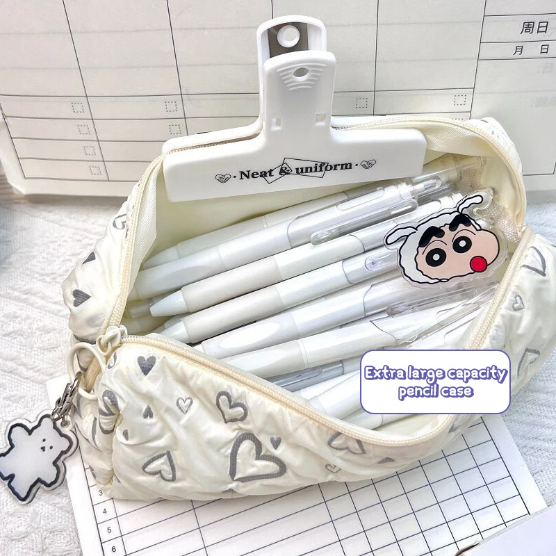 Love Pencil Bag Simple Girly Heart Student Stationery Bag Study Stationery Bag Cosmetic Bag