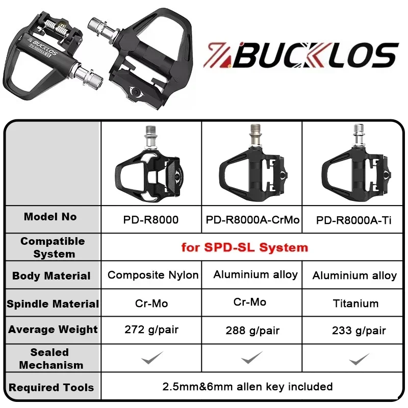 BUCKLOS R8000 Bicycle Pedal Racing Class Self-Locking Pedal for SPD SL Road Bike Locking Pedals for SHIMANO Original Cycle Parts