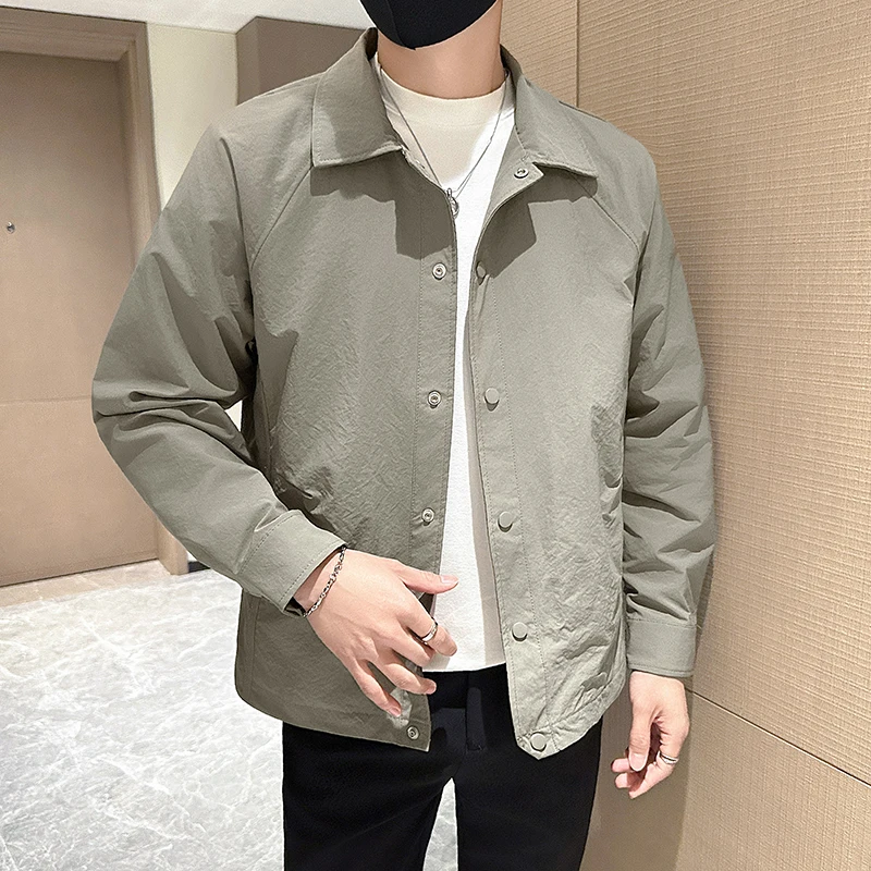 

Spring 2025 Men's Casual Loose Fit Jaet Retro Sle Long Sve Flip Collar Outerwear Versatile Sport Scene Regular Length