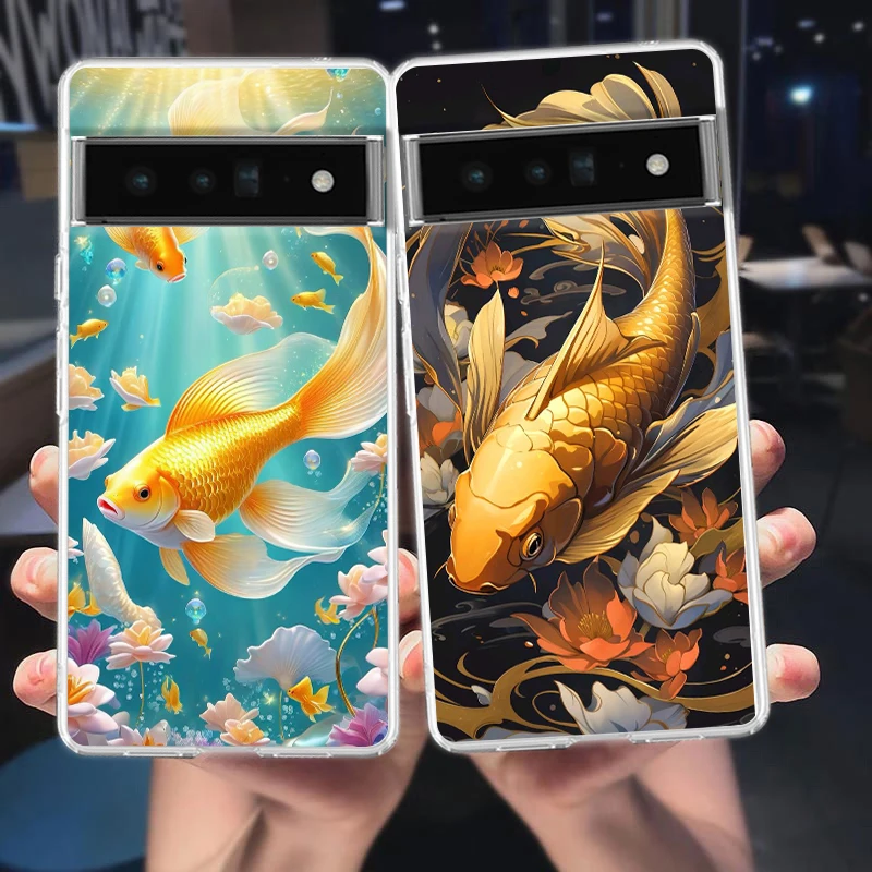 Cartoon Fish Phone Case Cover for Google Pixel 8 7 6 5 4 4XL Shockproof Silicone 7A 6A 5A 4A 3A 3AXLPro 5G Transparent Shell Bag