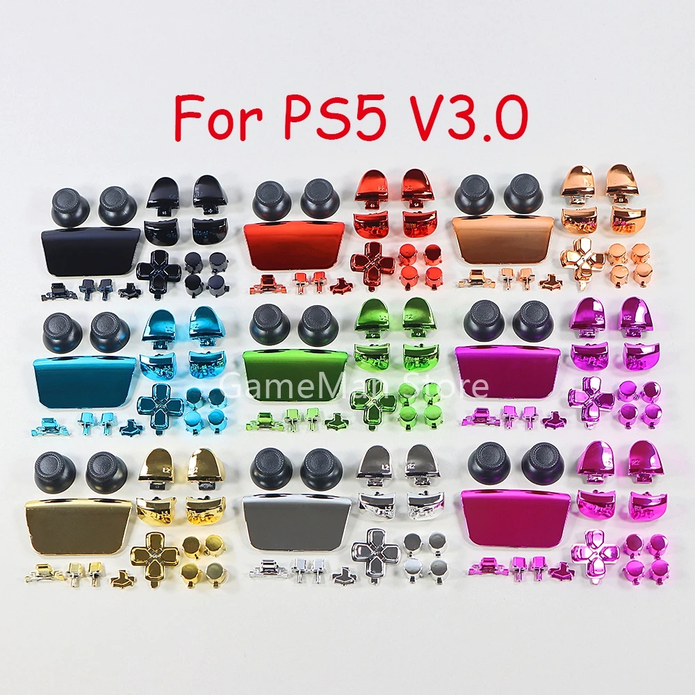1set Full Set Chrome Plating Buttons For PlayStation 5 PS5 V3.0 Controller Thumb Sticks Joystick Cap L1 R1 L2 R2 D-pad Button