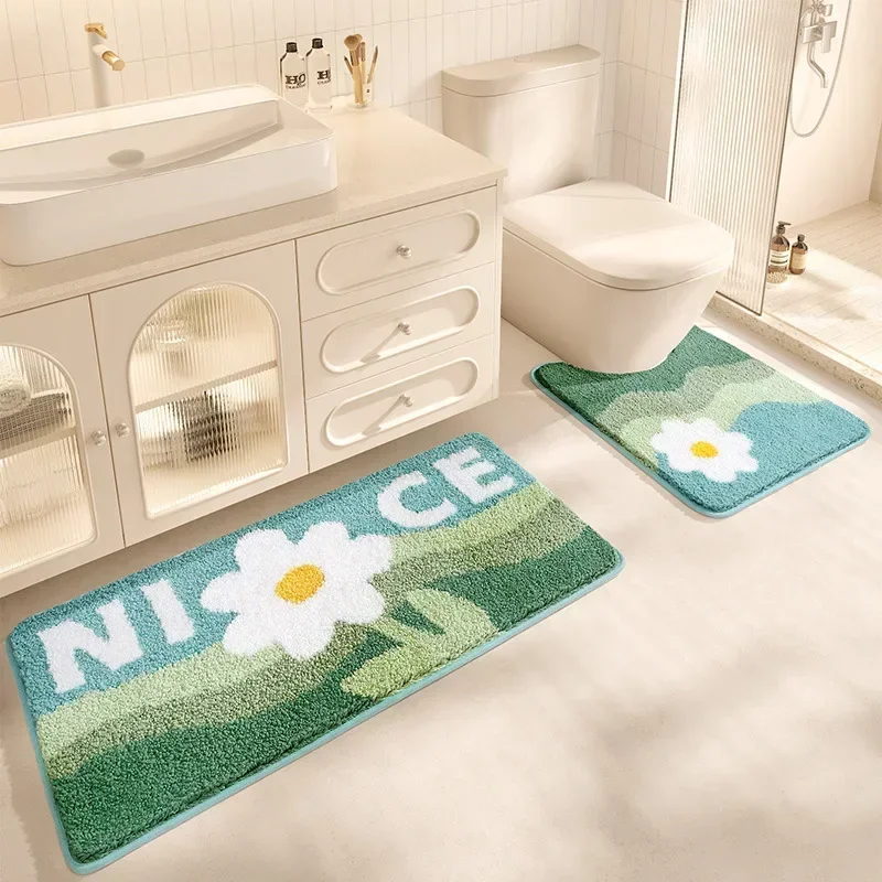3-Piece Bathroom Rug Set Floral Non-Slip Bath Mat - Super Absorbent Quick-Drying Plush Microfiber, Soft Luxury Modern Home Decor