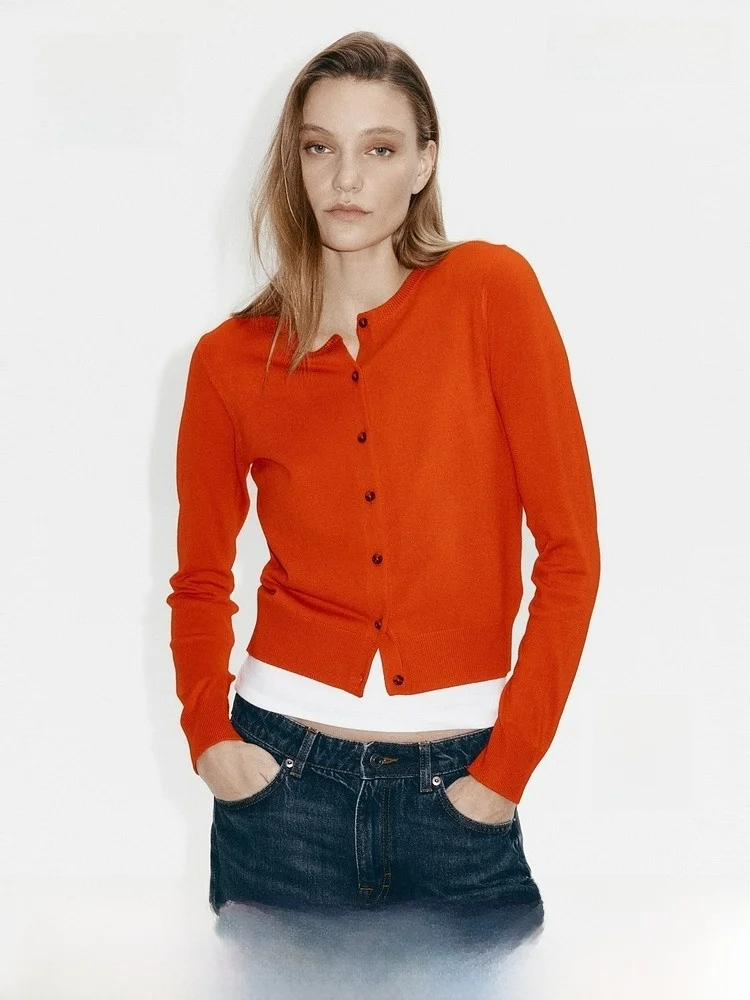 

Женская красная вязаная кофта H&M, весна 2026, новинка, праздничная, удлиненная, с круглым вырезом, стандартный крой