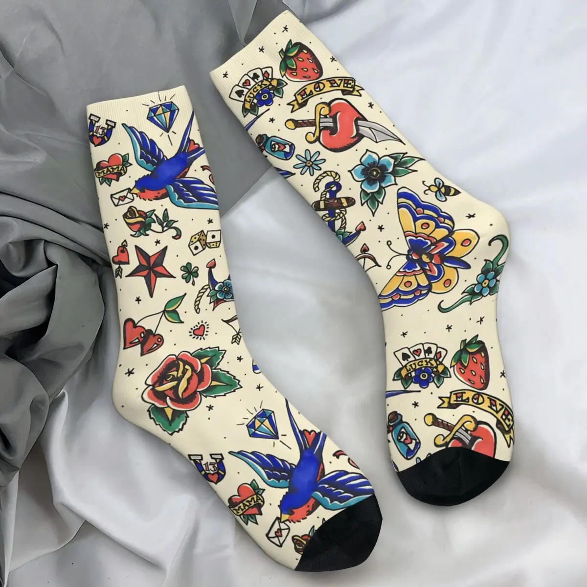 خمر النمط التقليدي فراشة الوشم جوارب Kawaii الجوارب الخريف عدم الانزلاق الجوارب الكبار الرجال الجري تنفس الجوارب