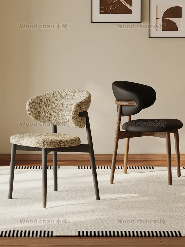 

Французский антикварный обеденный стул из цельного дерева, домашний обеденный стол и стул, дизайнерская скандинавская ретро-спинка, японский кожаный обеденный стул