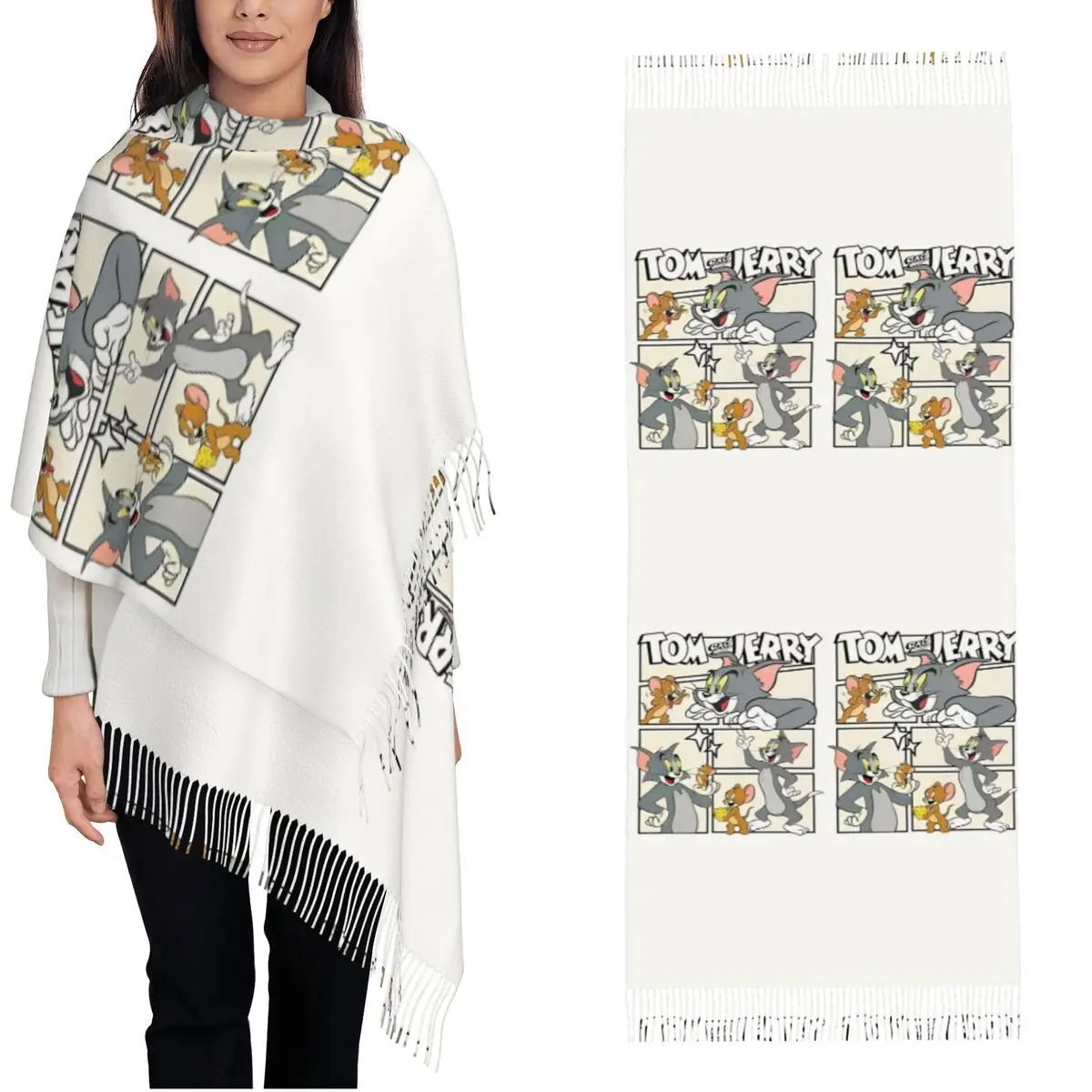 Tom And Jerry Poster Shawl Wrap Women Winter Warm Long Soft Scarf Pashmina Shawl Scarves