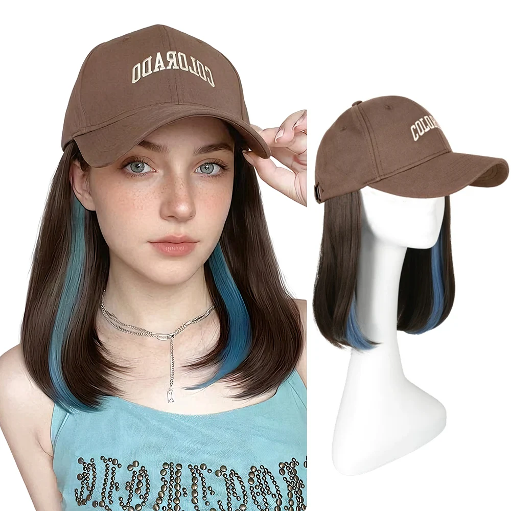 12inch Hat Wig Women's One-piece Long Hair Inner Button Highlight NO Hat New Versatile Lazy Baseball Cap Wig