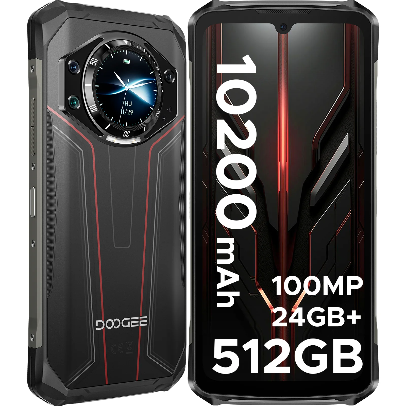 Robuuste smartphone DOOGEE S119 scherm FHD IPS "24 GB ROM RAM 512 Go hoofdcamera IA 100MP batterij 10200mAh