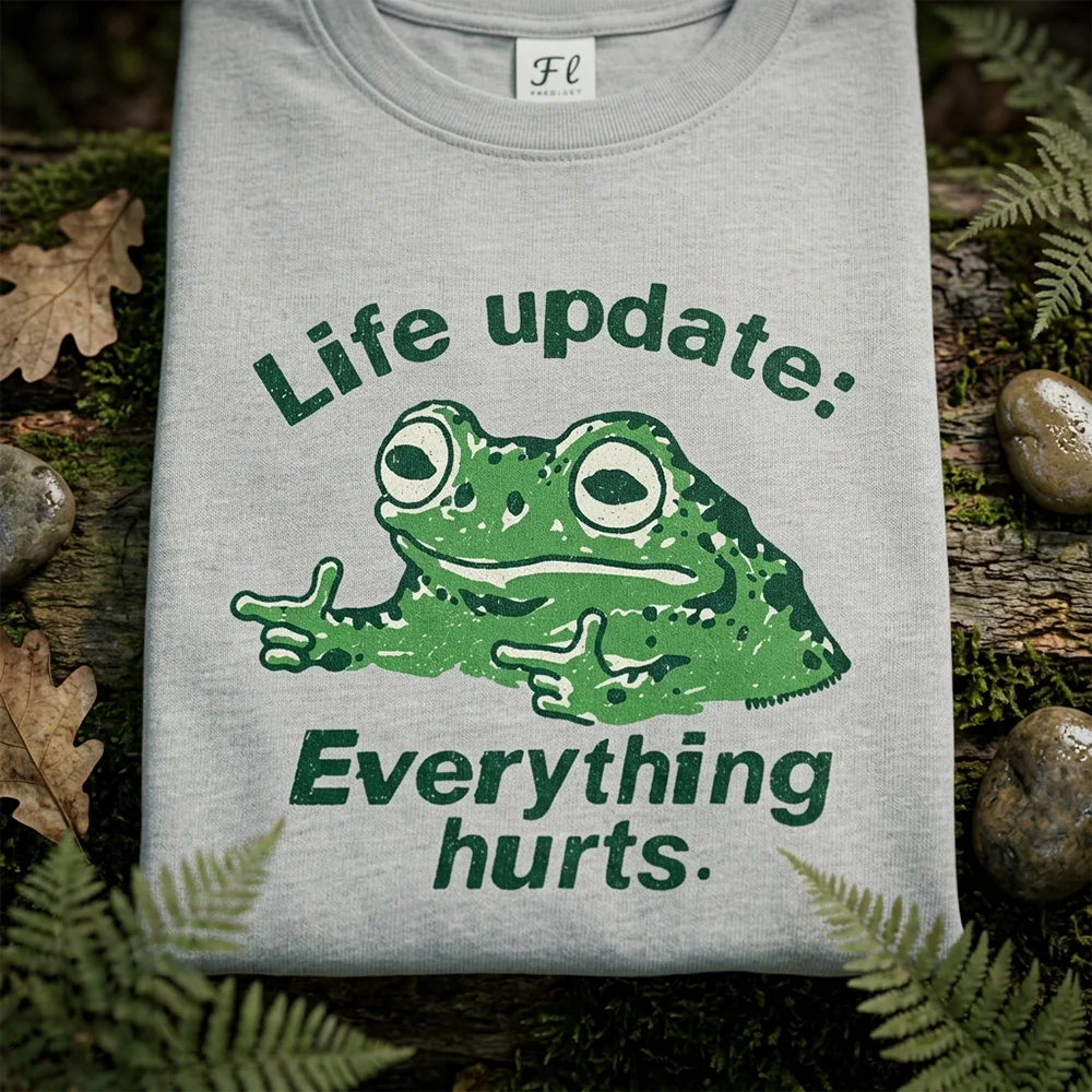 Mens Life Update Everything Hurts Frog Graphic T Shirts Funny Toad Meme Print Casual Short Sleeve Crew Neck Loose Summer Top