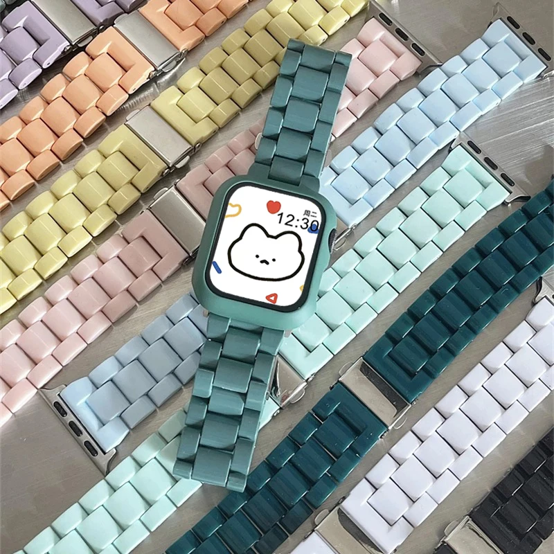 Resin band For Apple Watch Strap 41mm 45mm correa 42mm 44mm 38/40mm ultra2 49mm candy color bracelet iWatch series 9 8 7 6 5 4 3