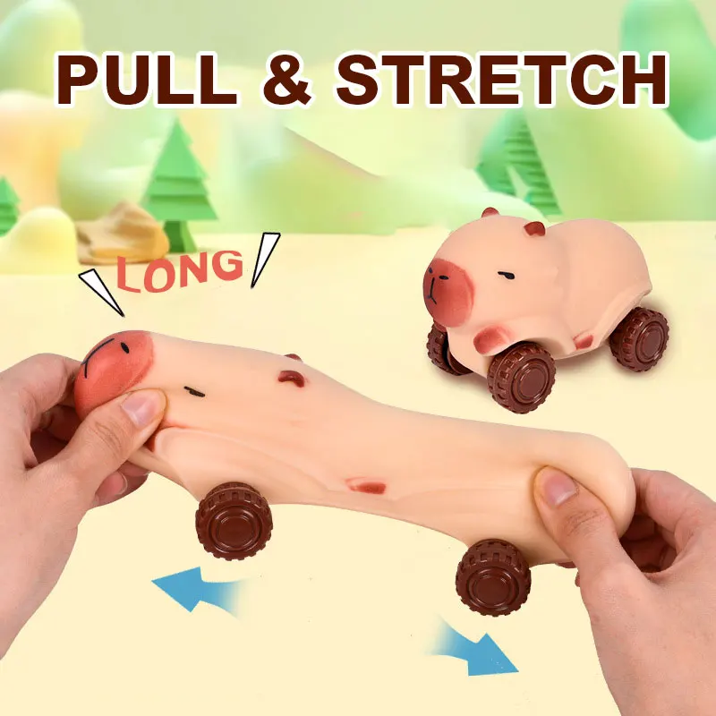 รถคาปิบาราแปลงร่าง TPR บีบและดึงคลายเครียด ของเล่นเด็ก รถแปลงร่างยืดได้ บีบคลายความเครียด รถแรลลี่บีบเล่น