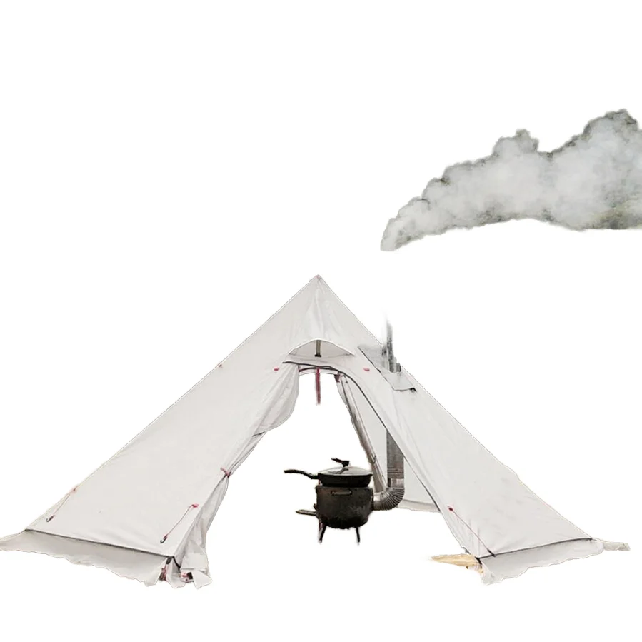 Ultralight Aluminum Pyramid Tent for Winter Waterproof Snow Skirt Wooden Stove Chimney Hole One Bedroom for Campers Cooking