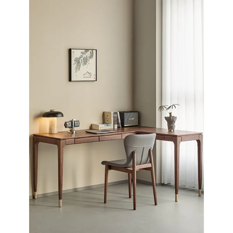 North American black walnut corner desk Nordic L-shaped long cherry wood solid wood computer desk