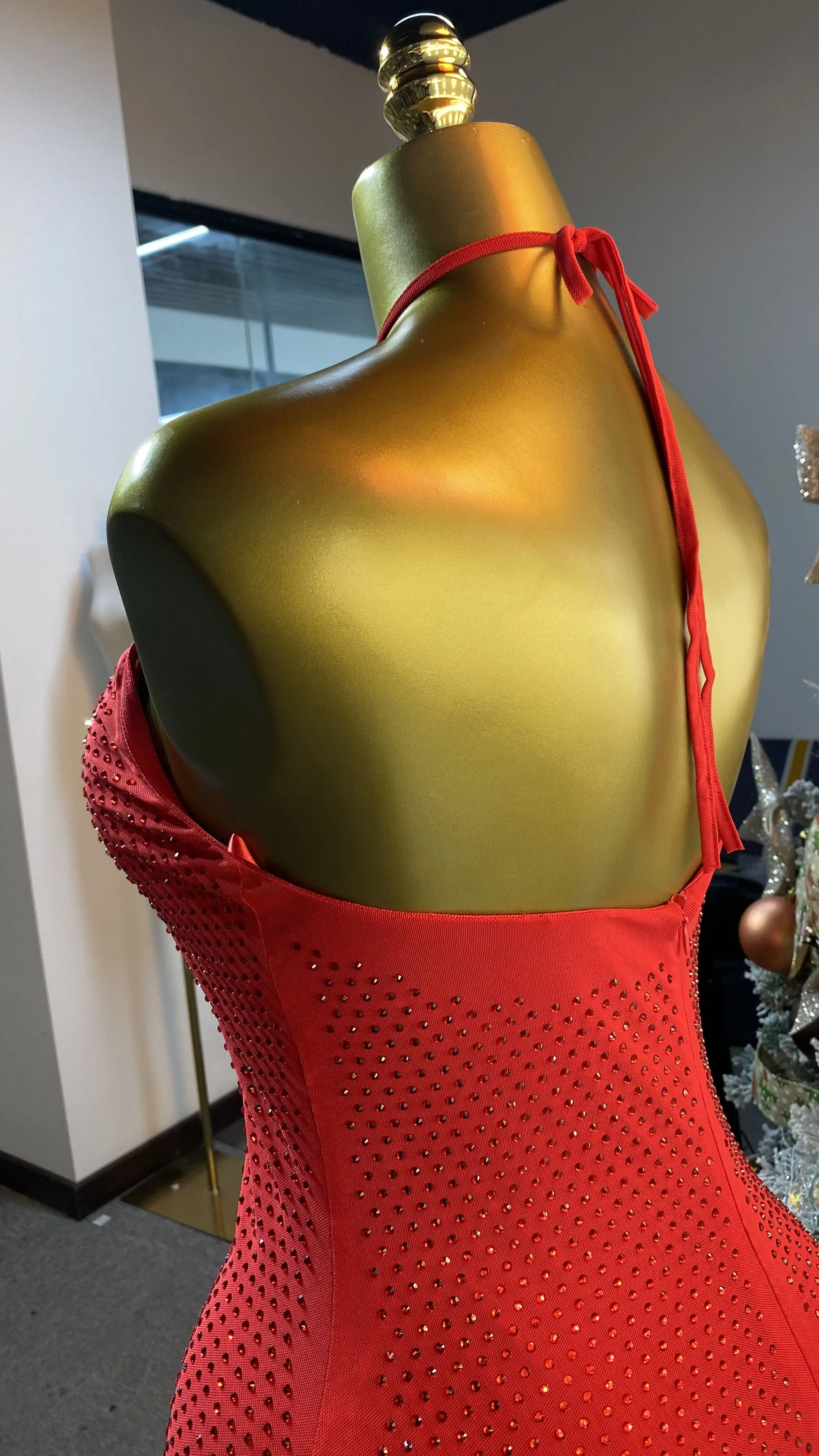 فستان سهرة أحمر بدون أكمام برقبة عالية للنساء على السجادة الحمراء-GZXX199 #3