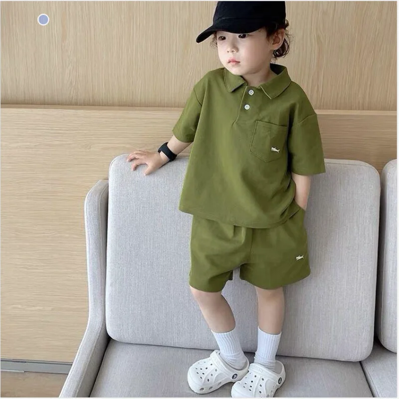 New Summer Korean Cool Boys Clothing Set Pullover Children\'s Set for Boys Baby Clothes Children Short Sleeved Polo Shirt Shorts