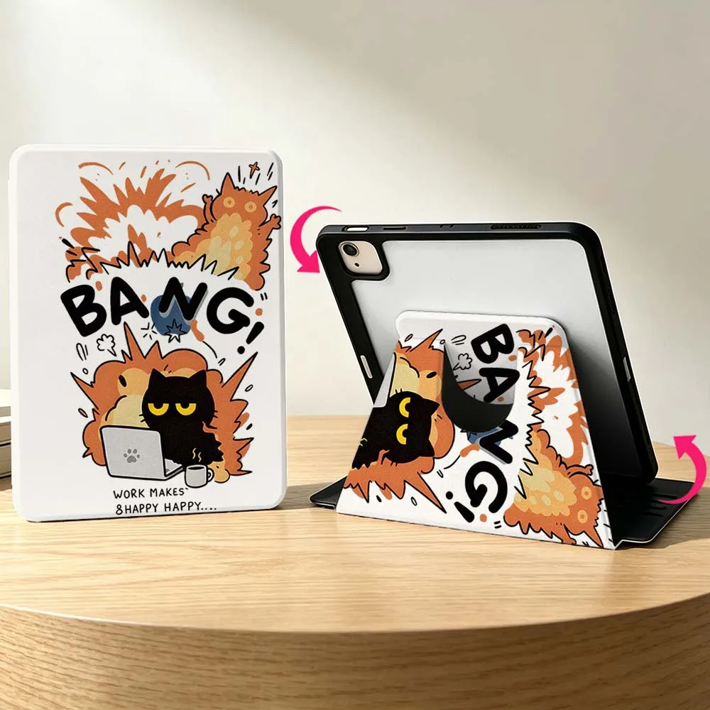 Creative Cartoon Cat For Samsung Galaxy S11 S10 S9 S8 S7 S6 A11 A9 A8 A7 Lite Plus Ultra 360° Rotation Tablet  Case Soft