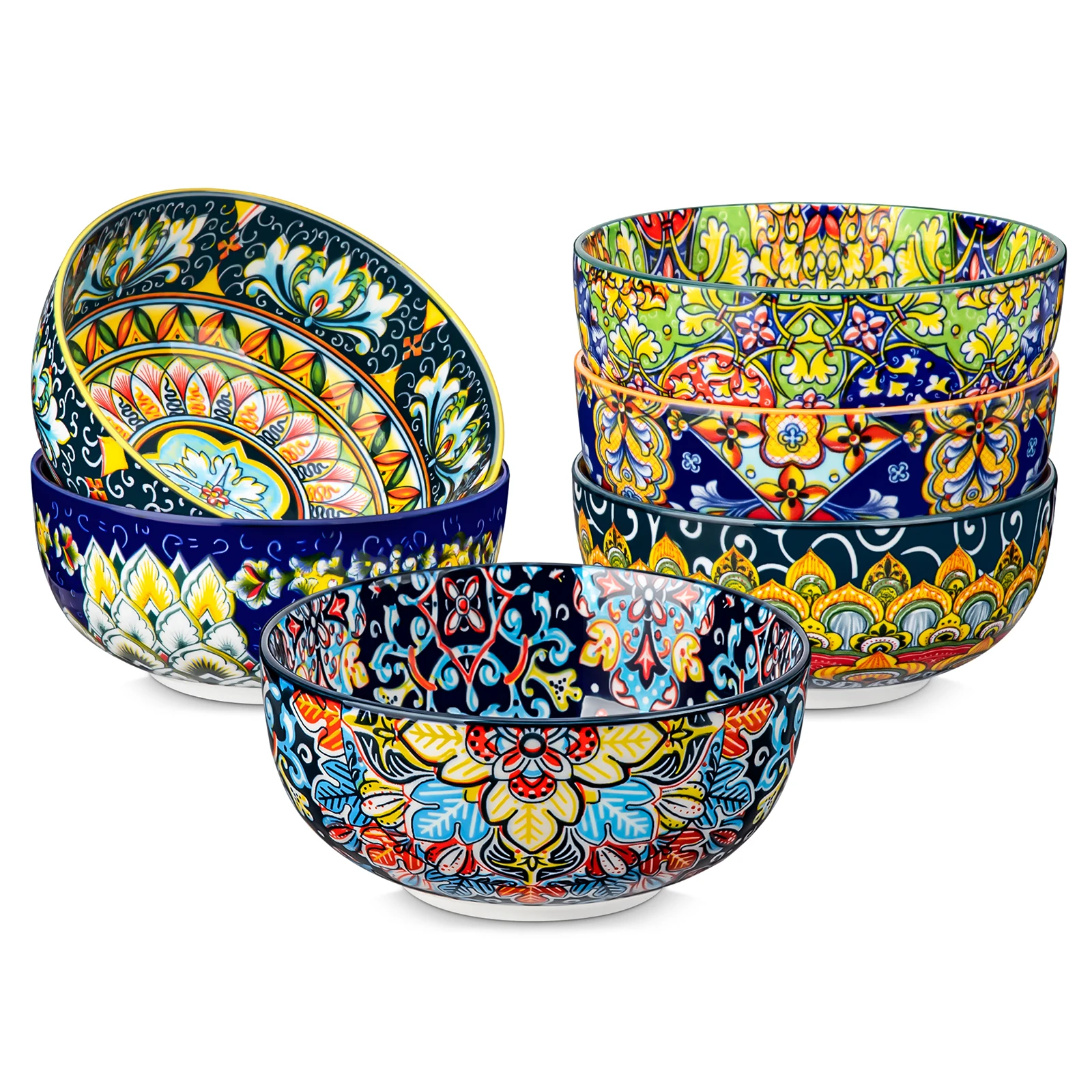 

6/12 Piece Cereal Bowls Set 28 Oz Ceramic Soup Bowls Bohemian Style For Salad/Pasta/Rice/Oatmeal/Fruit/Cereal For 6