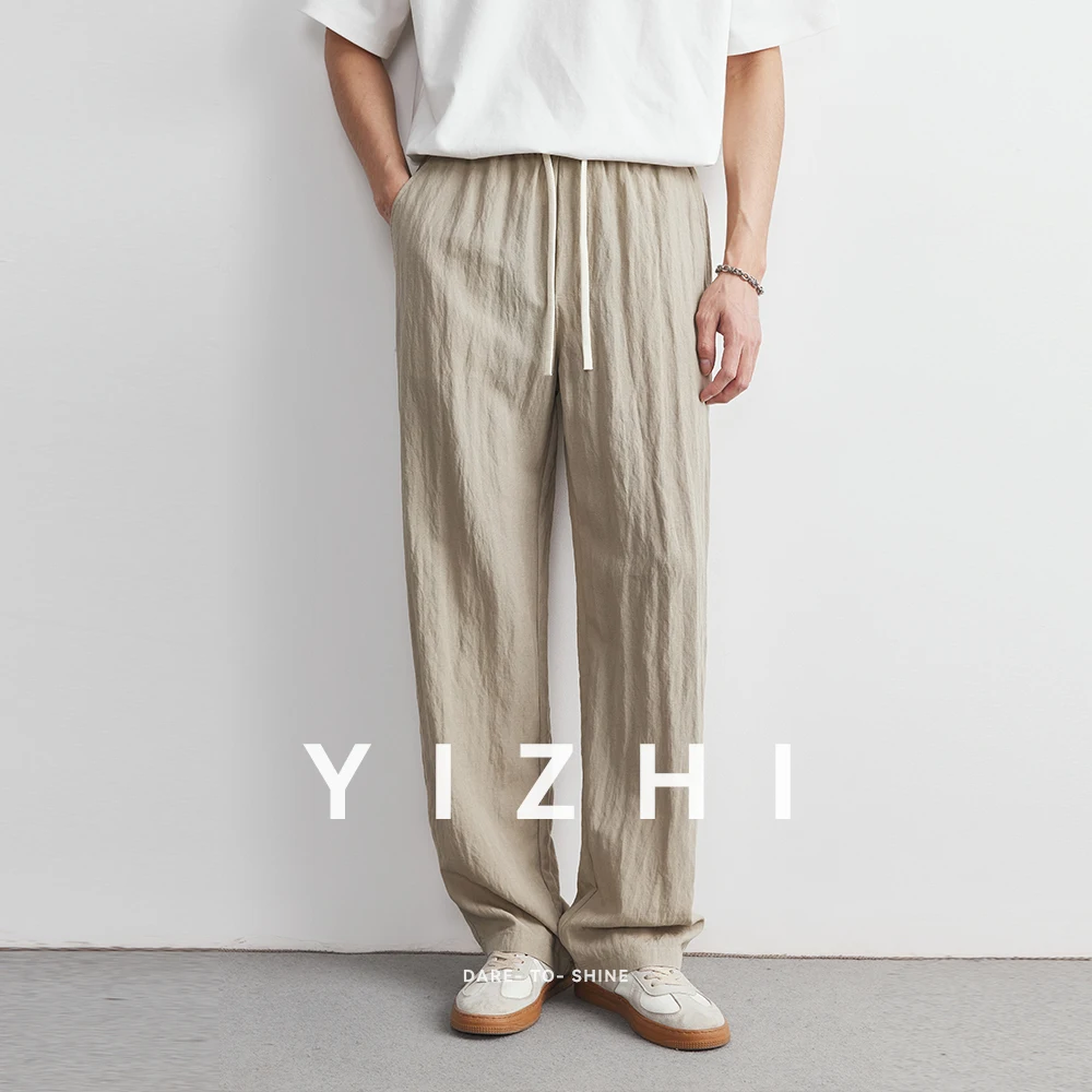 Men's Lyocell Linen Casual Pants Men Summer New Loose Breathable Straight Nine-Point Pants Fashion Sports Comfortable Trousers