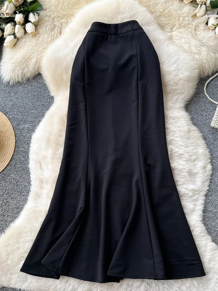 

Ele High Waist Slim Fit Fi Tail Skirt for Women Autumn Season French Sle Polyester Fiber Ci Commuting Unique Design