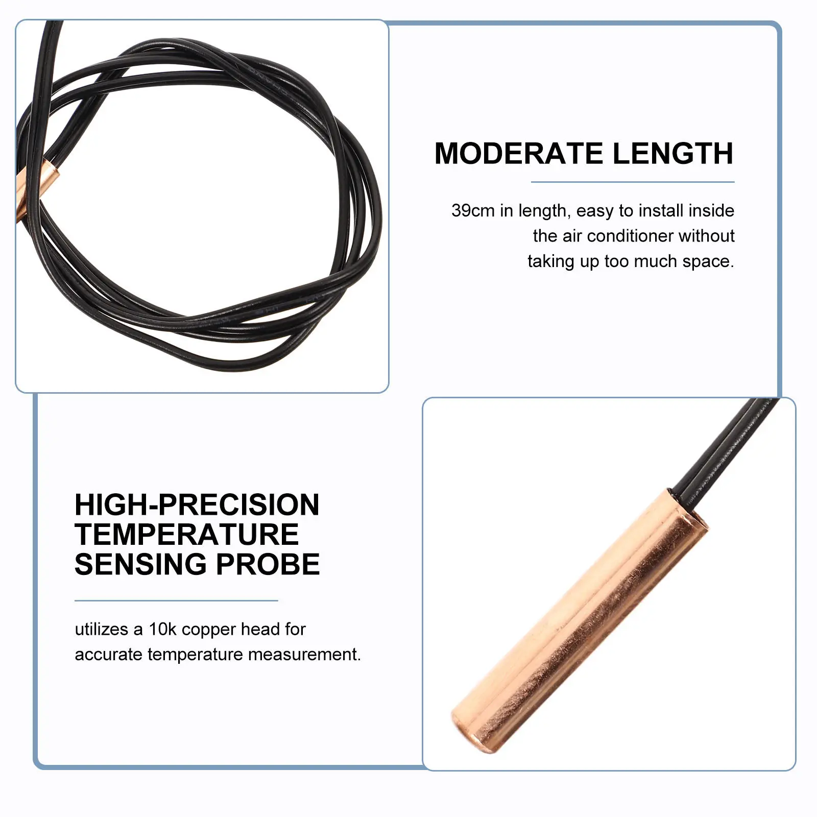 2Pcs Air Conditioner Temperature Sensor 10K Copper Head Precision Temp Probe 39Cm Compatible with Most Ac Models Repairing