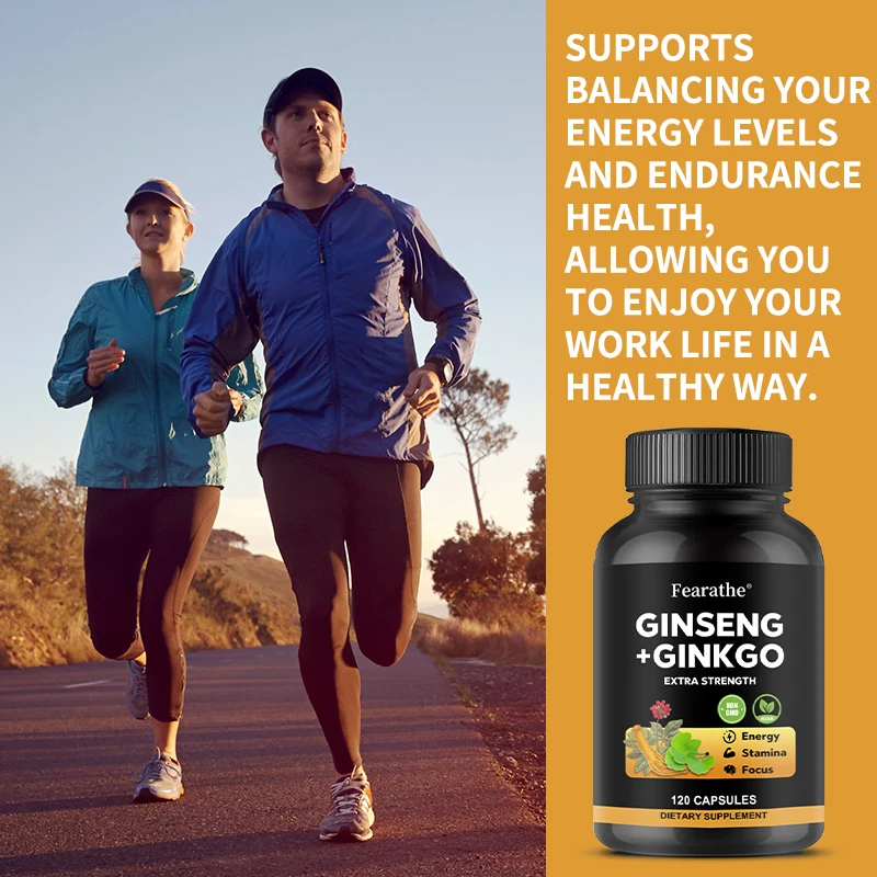 Korean Ginseng+ Ginkgo, 120 Veggie Caps, Ginseng Root Extract 1650mg (10% Ginsenosides) + Ginkgo, Energy & Focus for Men & Women