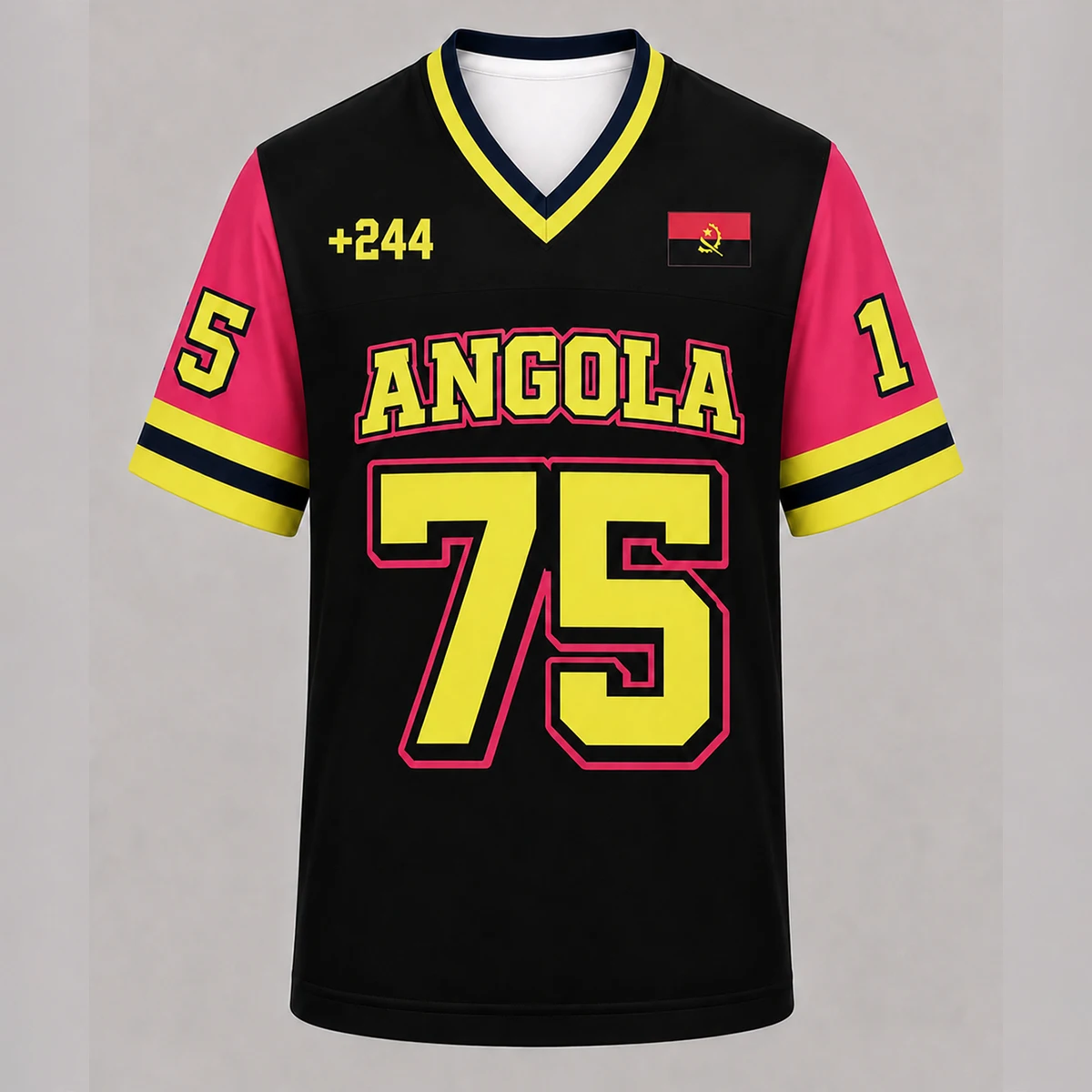 African Ethnic Style Angola V-neck Short-sleeved T-shirt Men's Soccer Style Number Print Street Style Jersey Fashion