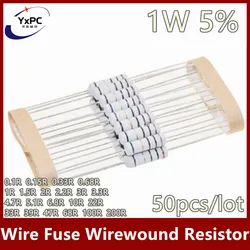 20pcs Wire Fuse Wirewound Resistor 1W 5% 0.1R~200R 0.15R 0.33R 0.68R 1R 1.5R 2R 2.2R 3R 3.3R 4.7R 6.8R 10R 22R 33R Resistance