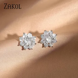 ZAKOL Sparkling Full Zircon Earrings For Women Fashion Sunflower Copper Earring Brilliant Wedding Jewelry