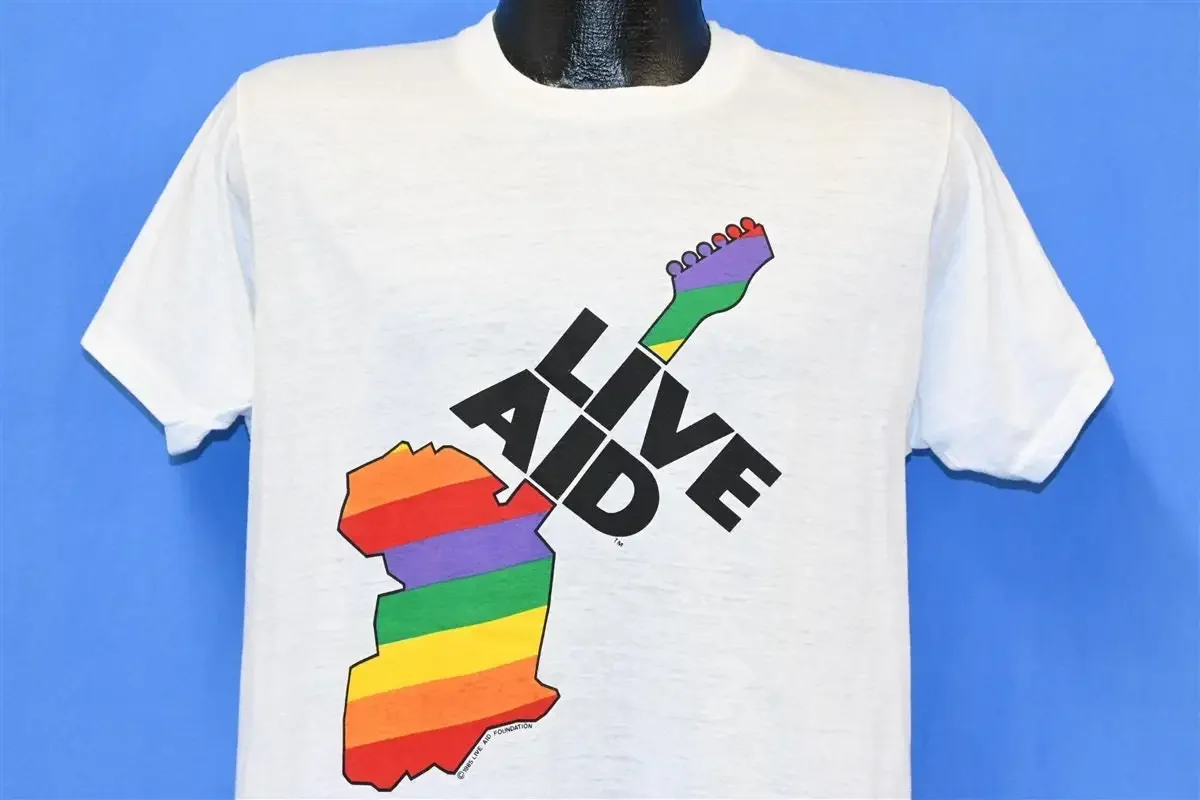 80s Live Aid This T Shirt Saves Lives Concert Rainbow Africa Guitar Medium