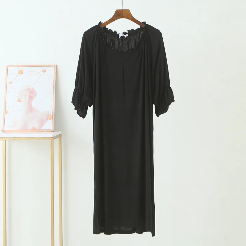 Fdfklak Casual New Cotton Modal Sleepshirt Loose Large Size Women\'s Nightgowns Elegant V Neck 3/4 Sleeve Long Night Dress